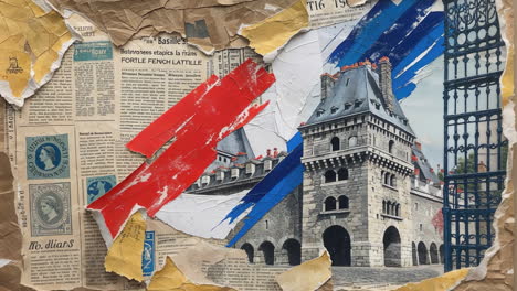 french flag and historic building collage art