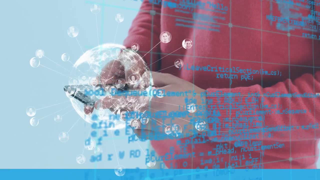 스마트폰을 사용하여 지구의 애니메이션과 인간에 대한 데이터 처리