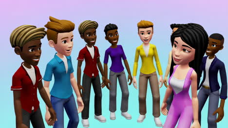 diverse group of 3d animated characters interacting