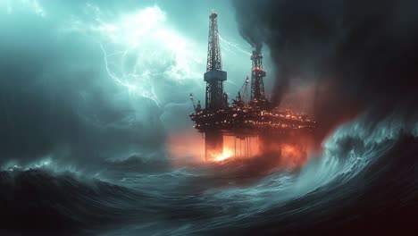 oil rig in a storm