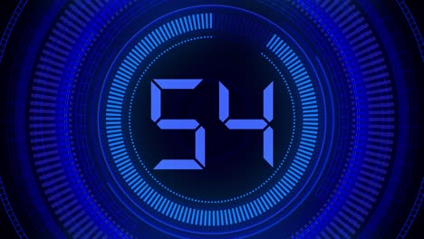 4k blue digital countdown. 60 seconds