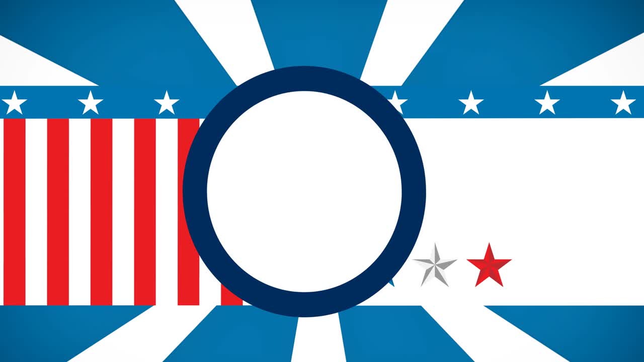 미국 국기 위에 복사 공간이 있는  ⁇ 색 원의 애니메이션