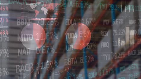 animación del procesamiento de datos financieros y el mercado de valores en un almacén vacío