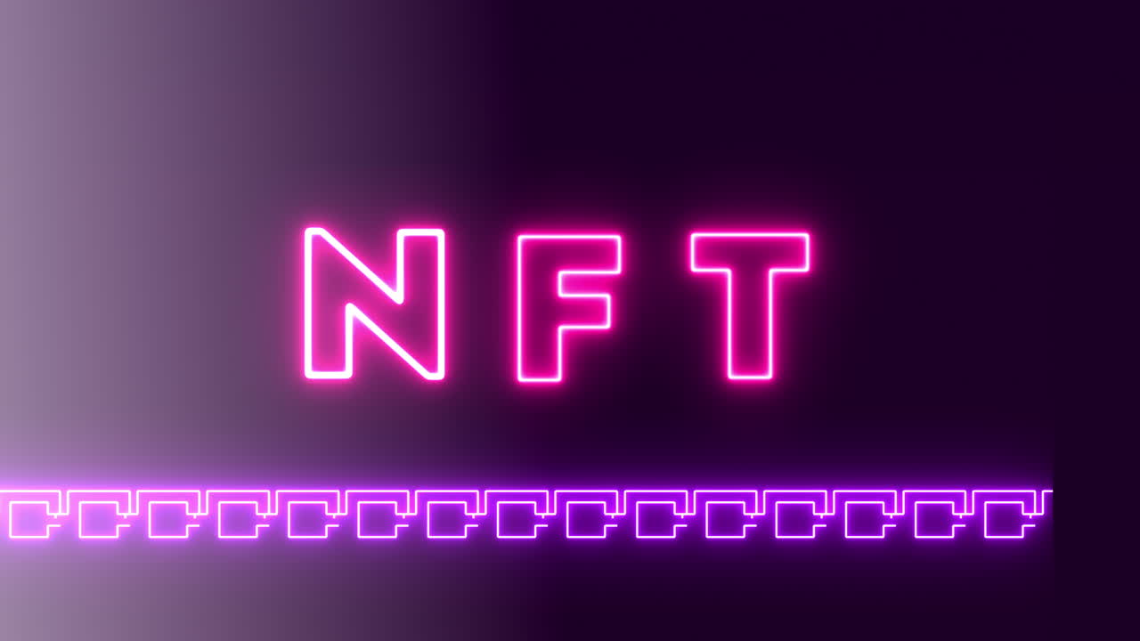 video de nft en luces de neón con la cadena nft a continuación