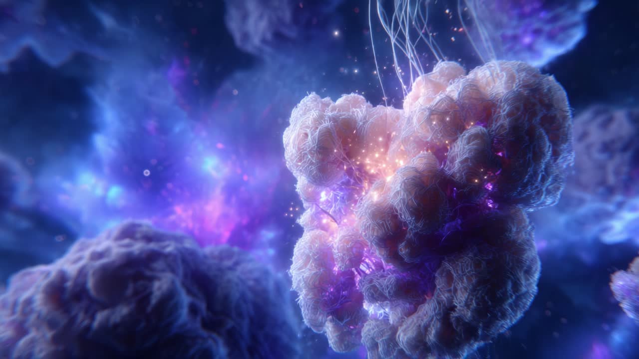Uma Representação Visual Deslumbrante de Fenômenos Cósmicos, Apresentando Nuvens Etéreas e Luzes Cintilantes em um Ambiente de Espaço Profundo