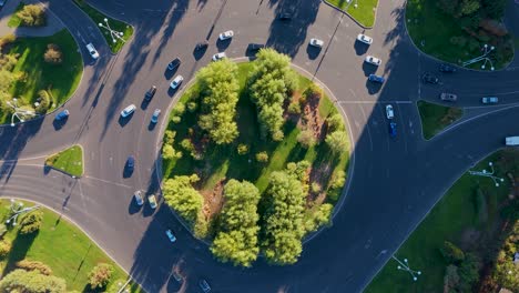 bird's-eye view above charles de gaulle square, cars in a roundabout, bucharest, romania