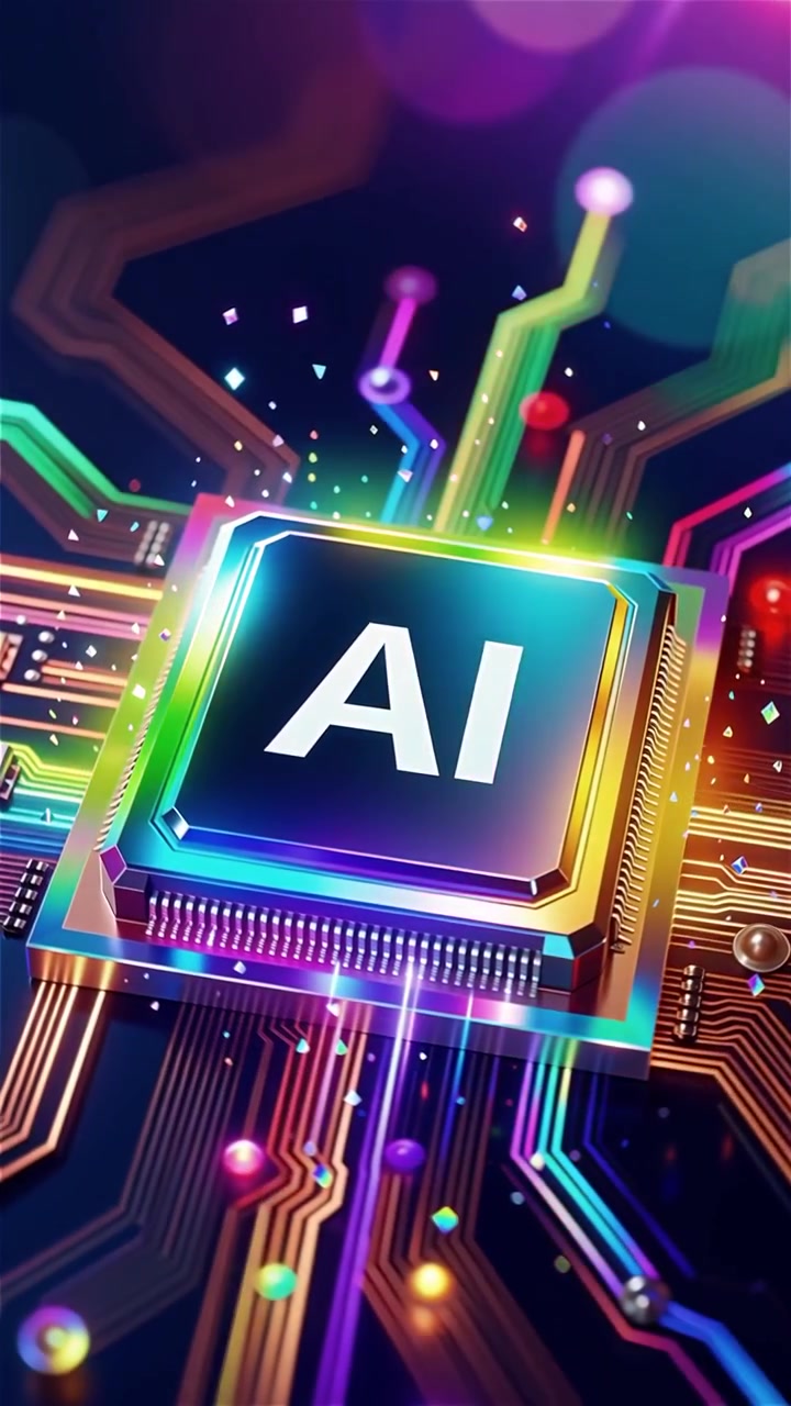 Sfondo tecnologico futuristico con chip AI e scheda madre