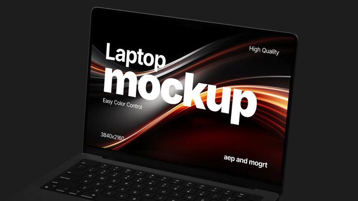 Laptop nero che si chiude su sfondo scuro
