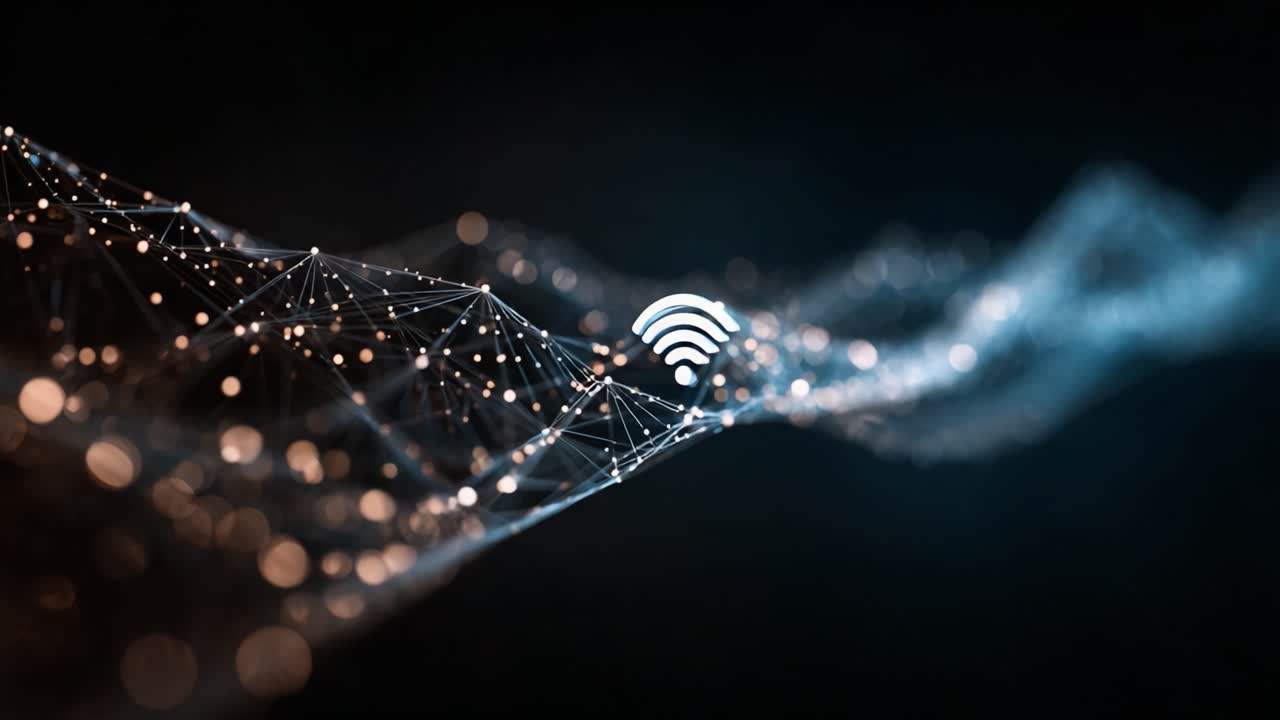 A Captivating Visualization of Wireless Connectivity and Data Transmission Through an Abstract Network of Light and Particles in Motion