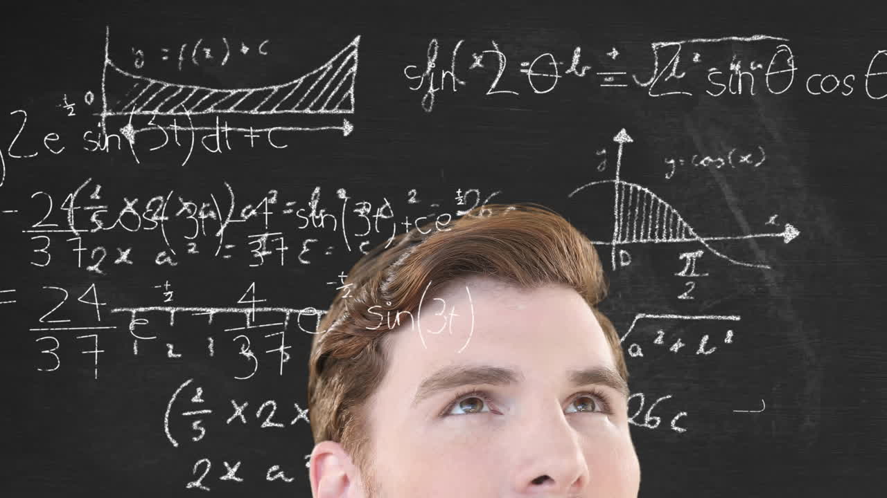 hombre pensando en ecuaciones matemáticas.