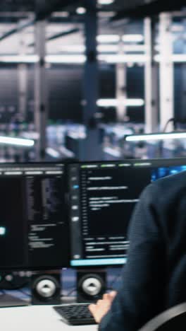 vertical video data center admins doing brainstorming, working on neural network software
