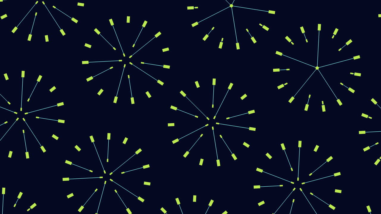 patrón simétrico de puntos azules y amarillos sobre fondo negro