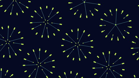 Symmetrical blue and yellow dot pattern on black background