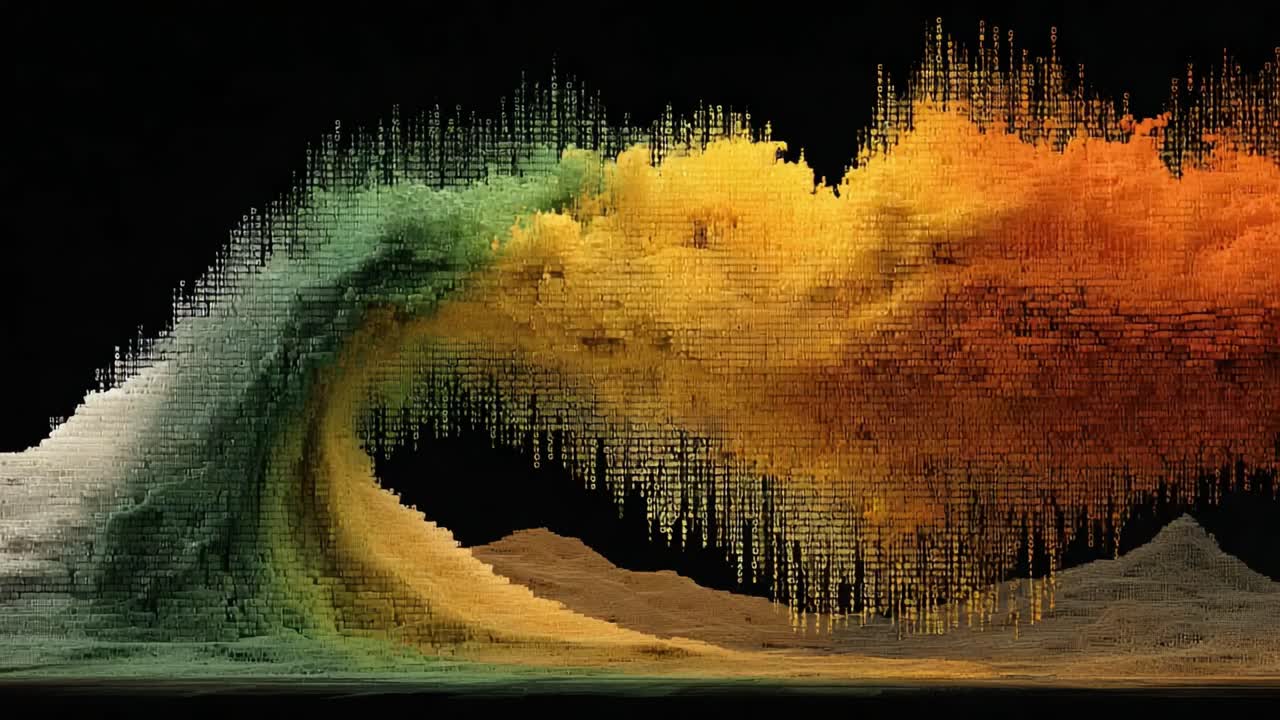 Dynamic Visualization of Sound Waves: An Abstract Representation Showcasing a Colorful Wave Pattern Created with Data-Driven Elements