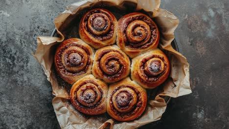 closeup of a tray of fresh cinnamon rolls