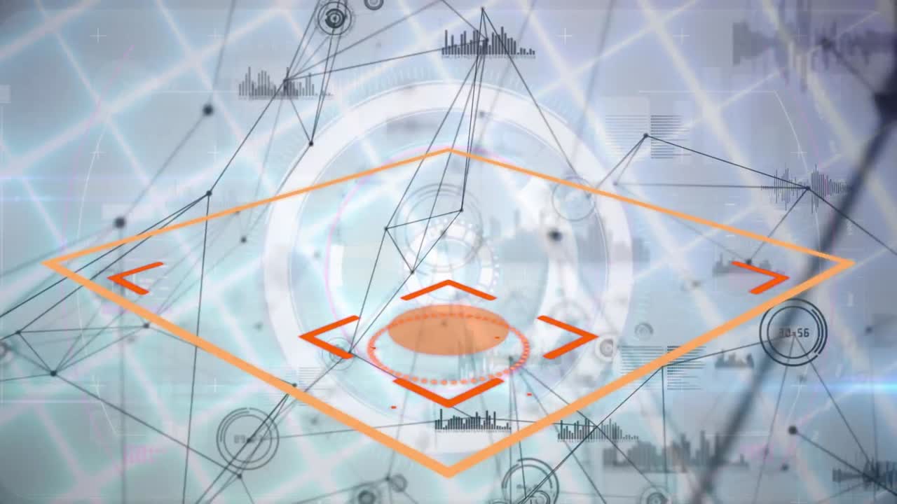 animación del cuadrado sobre la red de conexiones sobre fondo gris