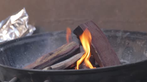 Timelapse-of-a-fire-going-through-the-stages-for-a-barbeque