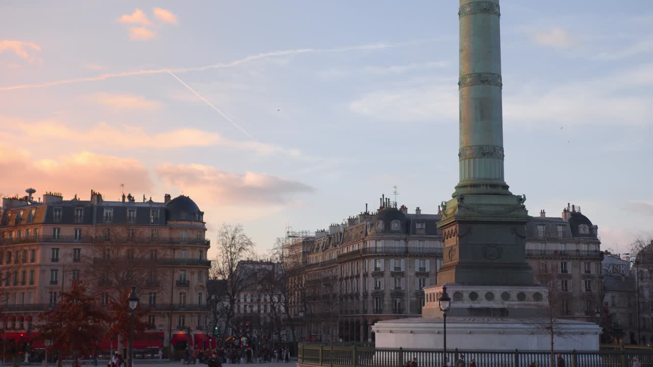 Bastille Column and Surrounding Parisian Architecture at Dusk in Paris, France