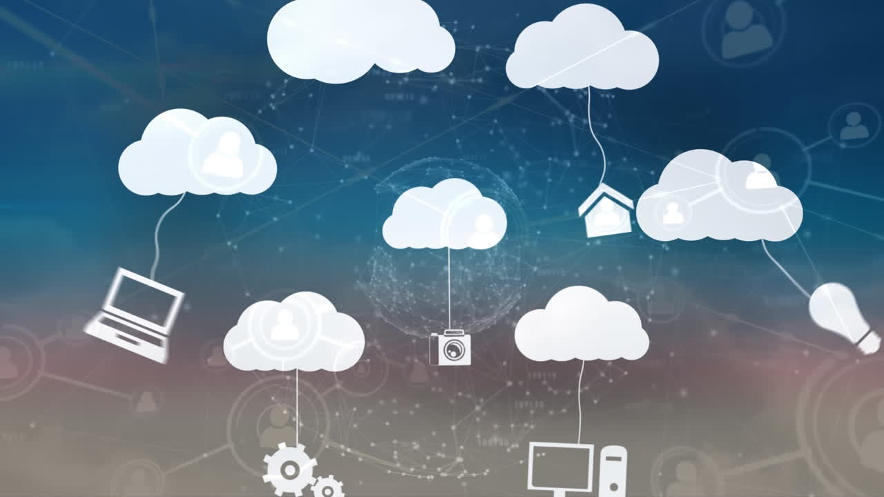 파란색 배경 위의 연결 네트워크의 애니메이션