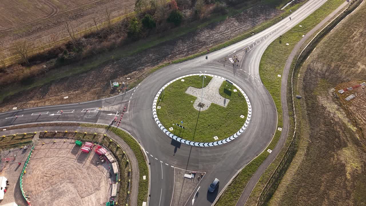 Rural highway roundabout easing congestion in English infrastructure layout, Waddesdon A41 road