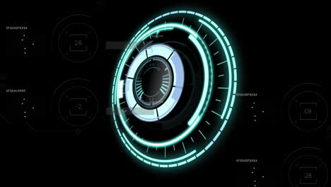 animation of rotating safe lock over data processing on black background