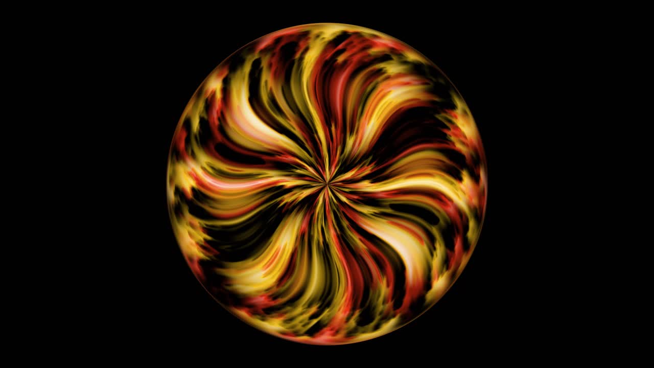 Abstract ball or circle or sphere of red, orange and yellow like an energy ball or a bowling ball - loops endlessly