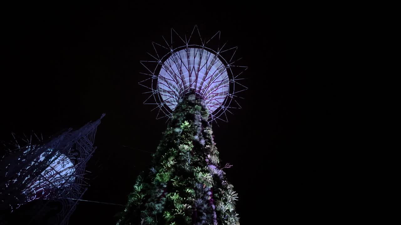 jardín de superárboles por la noche en los jardines de la bahía, singapur - inclinarse hacia arriba