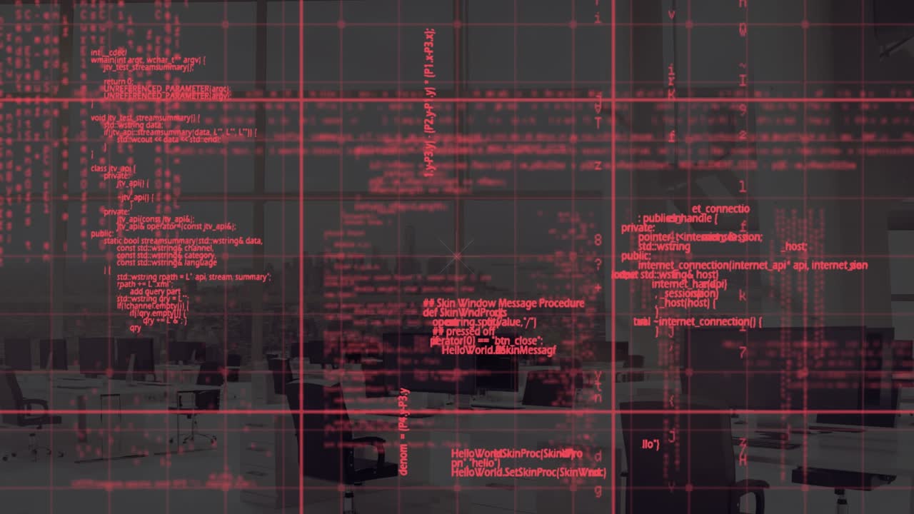 Animation of circle, financial data processing over modern office