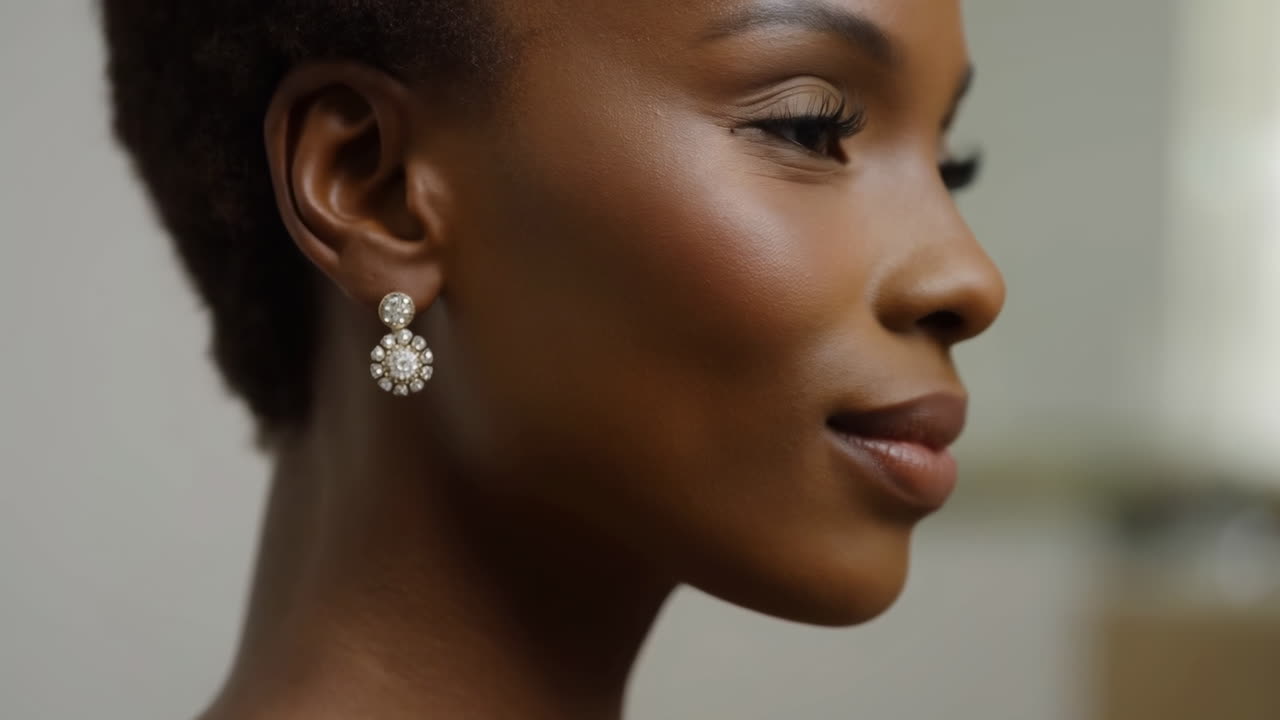 Profilo ravvicinato di una donna afroamericana che indossa orecchini eleganti