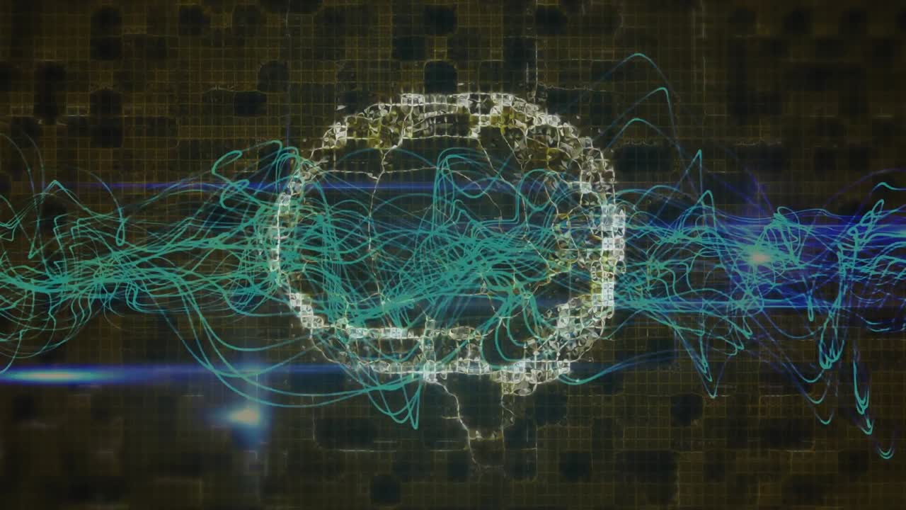 Animation of blue lines over human brain on dark background