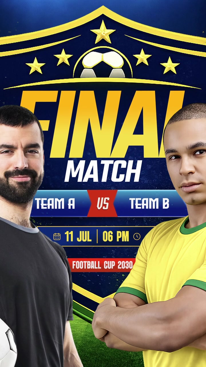 Modelo de Animação de História para Final de Campeonato de Futebol com Transmissão ao Vivo de Evento Esportivo e Promoção de Competição de Equipes