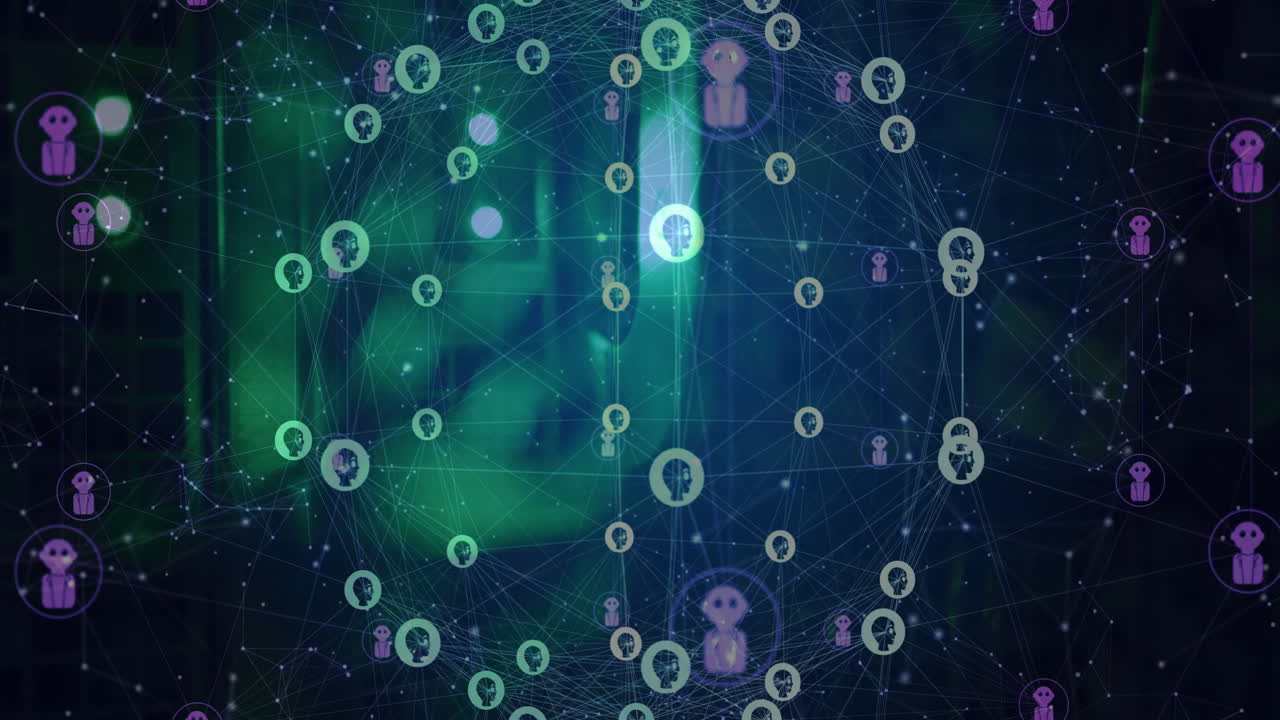 animación del globo con conexiones e íconos de ai a través de servidores de computadora