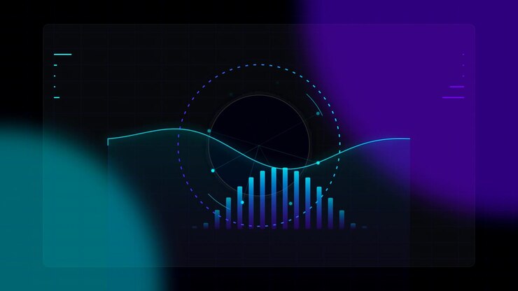 Digital Data Visualization with Animated Waveform and Circular HUD