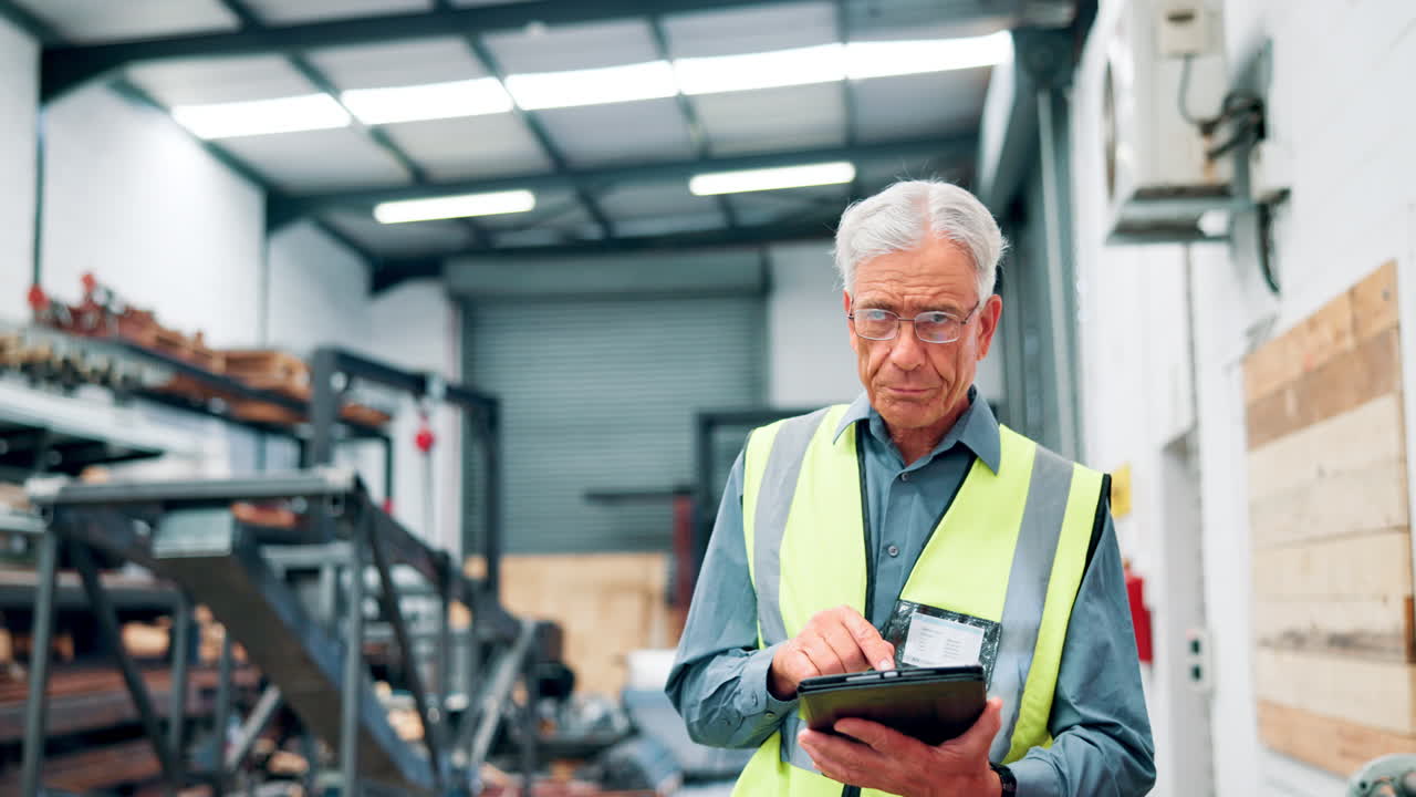 trabajador de almacén revisando documentos en una tableta