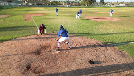 celebrating victory, baseball team jumping and cheering on field after game