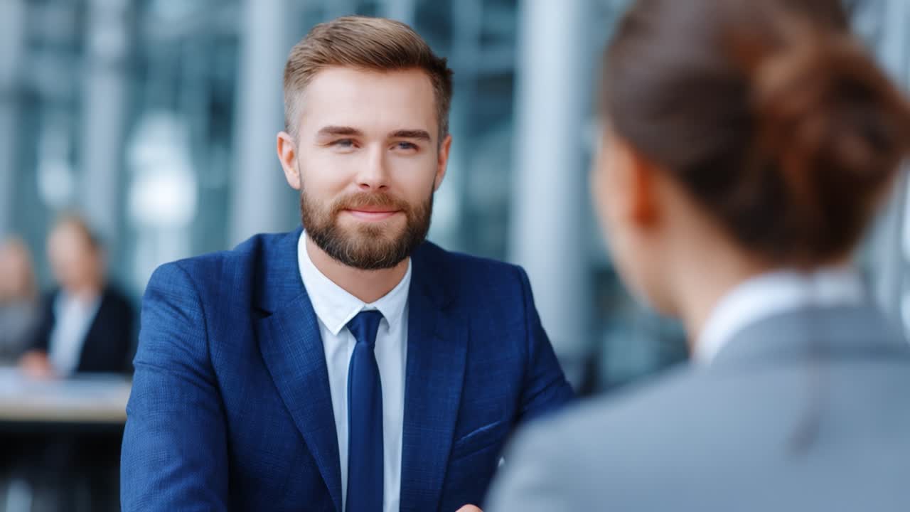 A Professional Business Meeting: Engaging Conversation and Mutual Understanding Between Two Professionals in a Modern Office Environment