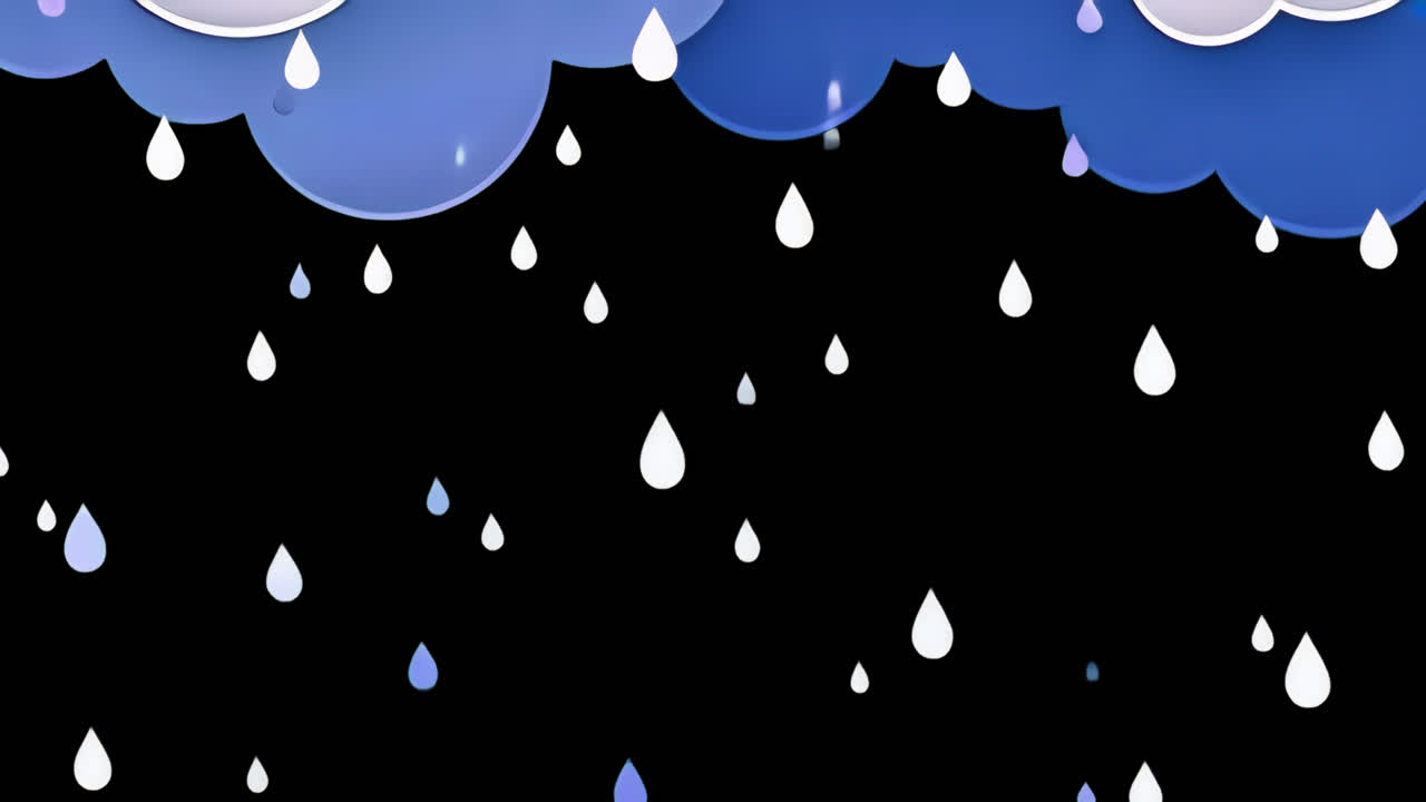 Whimsical clouds and raindrops animated overlay, transparent 4K video, alpha channel, ProRes 4444