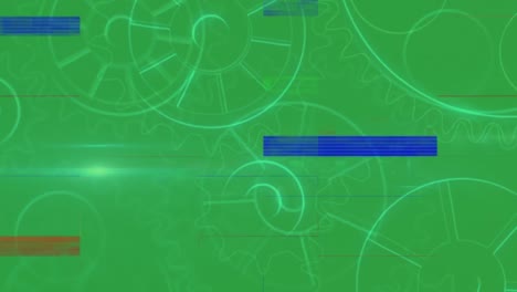 animación de interferencia sobre rastros luminosos y engranajes sobre fondo verde