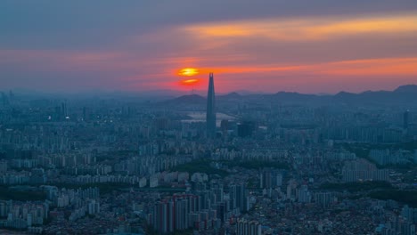 sunset of seoul, city skyline,  south korea.