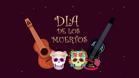 dia de los muertos illustration with guitar and violin