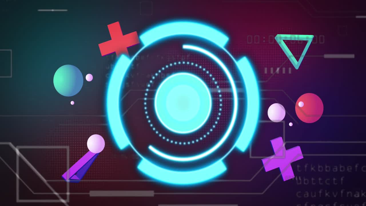 3d 모양의 애니메이션은 파란색 범위에서 움직이고 검은색 배경에서 데이터 처리를합니다.