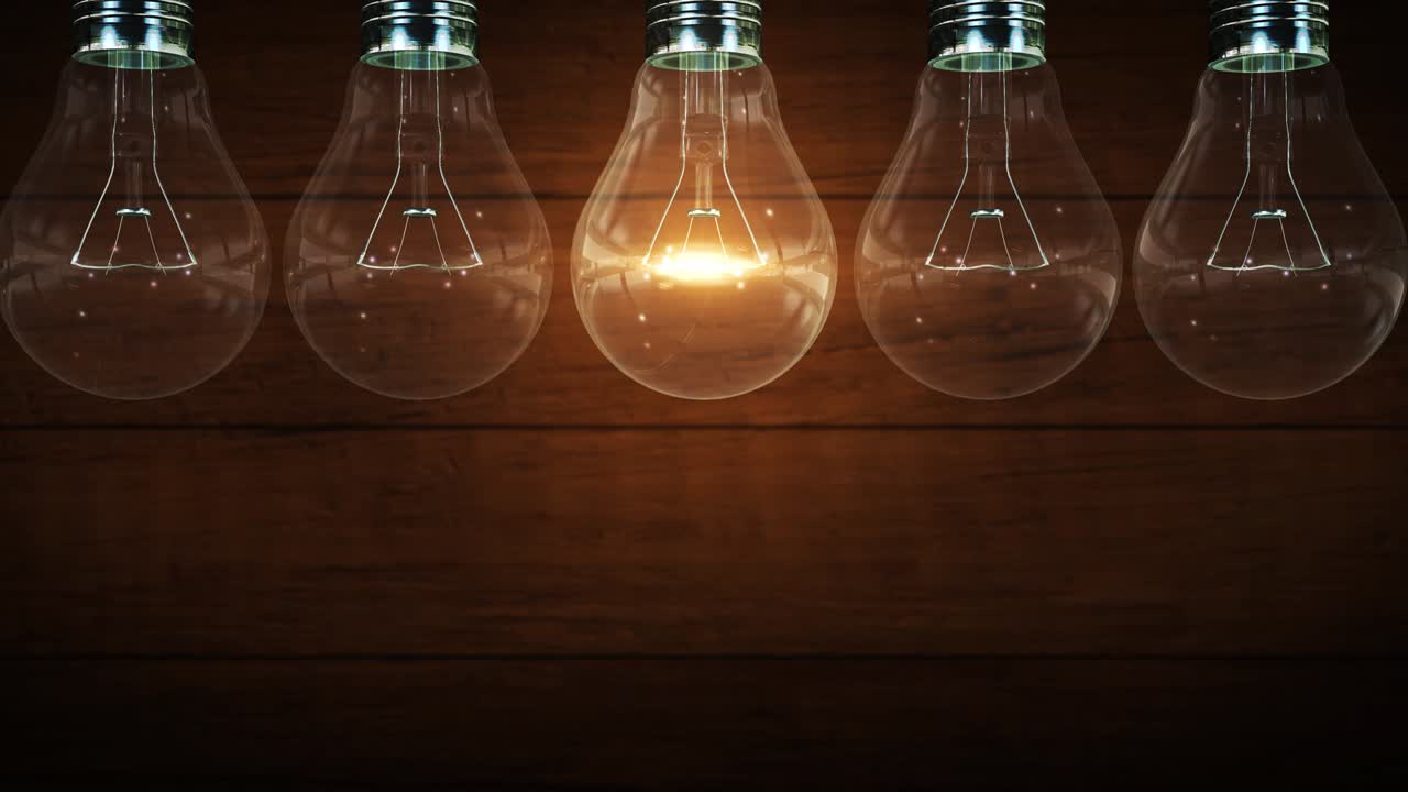 4K Light bulb. Wood background. Vintage. Creative concept Idea innovation and solution.