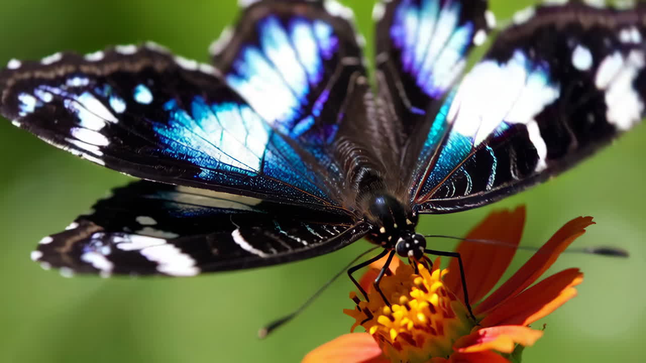 Farfalla blu Morpho su un fiore