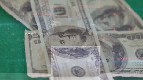 animación del procesamiento de datos en movimiento sobre billetes de banco