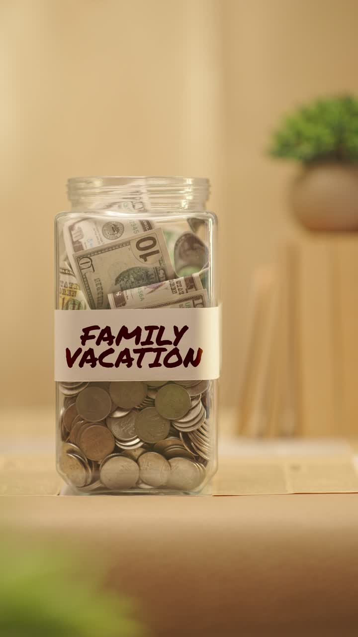 VERTICAL VIDEO OF PERSON SAVING MONEY FOR FAMILY VACATION