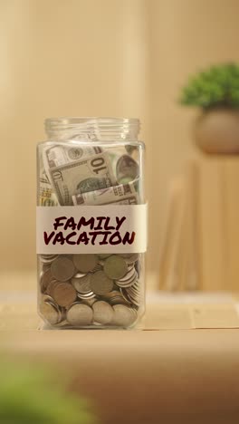 vertical video of person saving money for family vacation