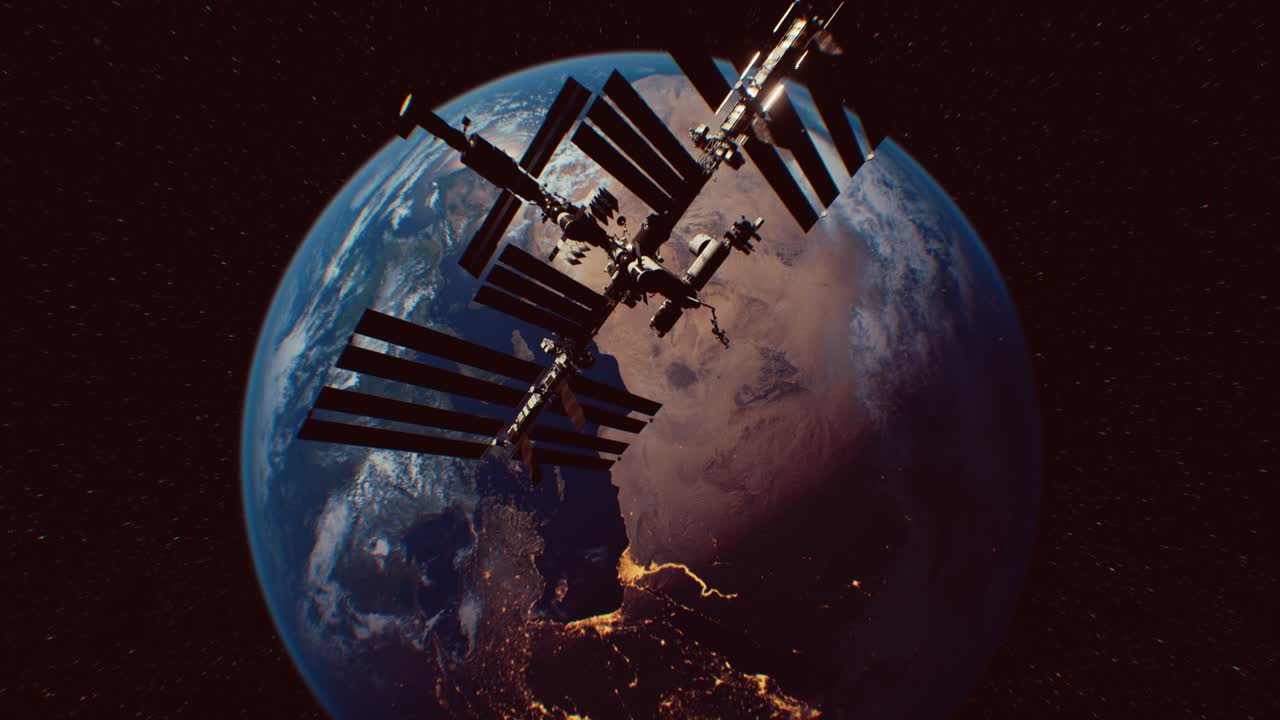 Estação Espacial Internacional no espaço sideral em órbita da Terra.