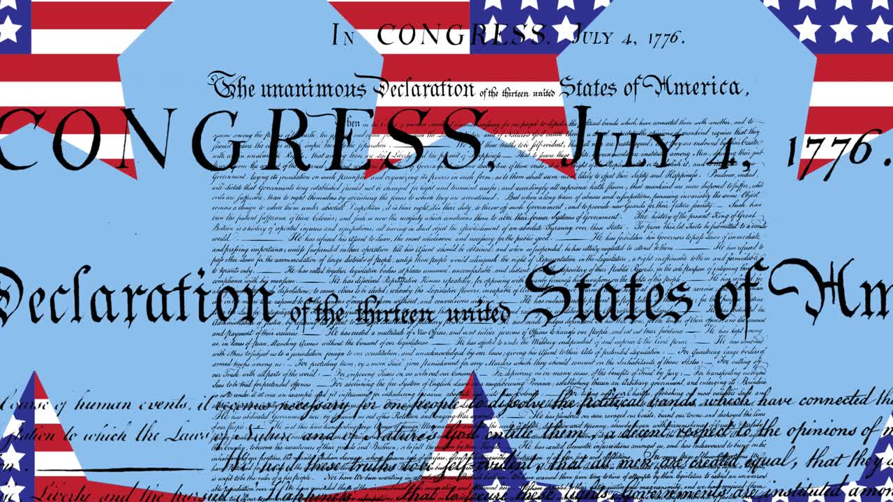 미국 국기 별과 미국 헌법 텍스트 위의 파란색 층의 애니메이션