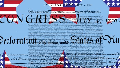 animation of american flag stars and blue layer over american constitution text