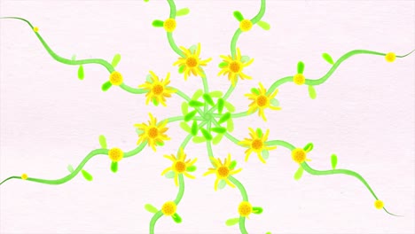 colores kaleidoscopio patrones de puntos de flores con textura de papel de acuarela. fondo de gráficos de movimiento abstractos multicolores. tarjeta animada, tulipanes dibujados a mano, ramo de flores
